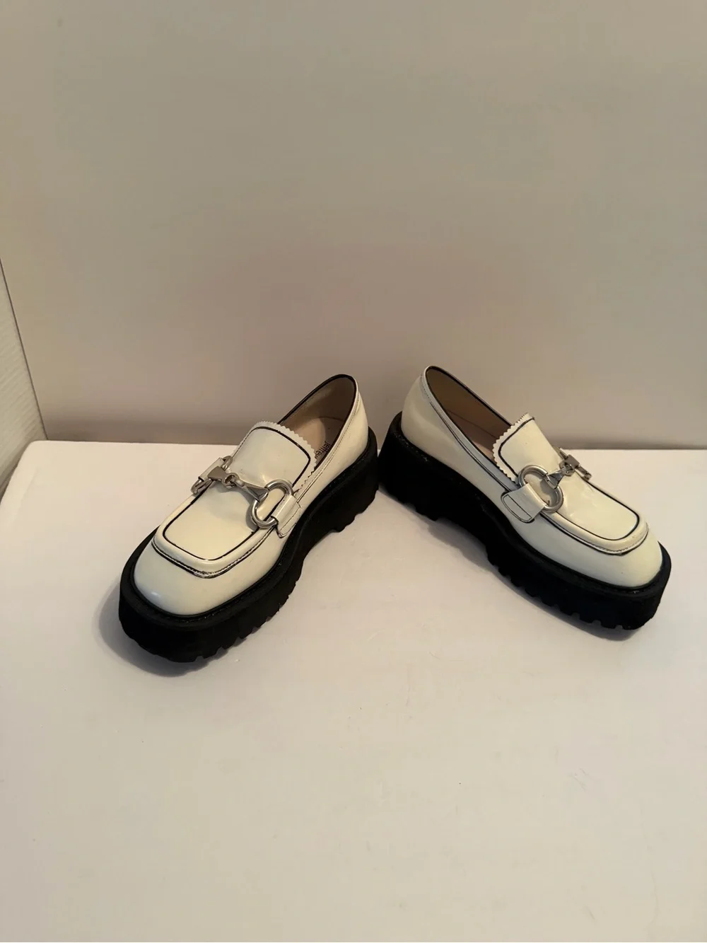 Jeffrey Campbell White and Black Horsebit Loafers